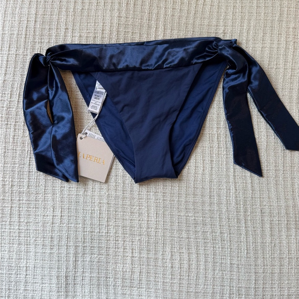 La Perla Graphique Couture Navy Bikini Bottom with Side Ties IT42 Fr38